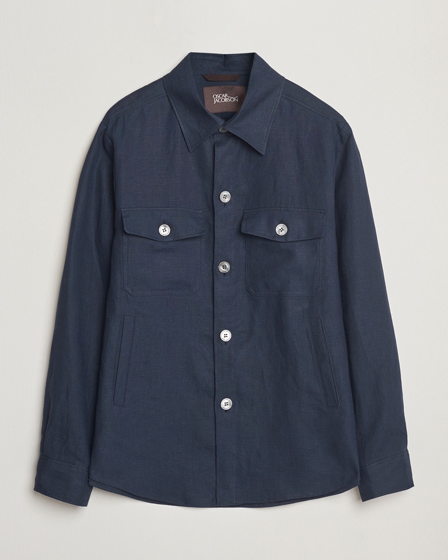 Oscar Jacobson Maverick Linen Shirt Jacket Navy – Azul