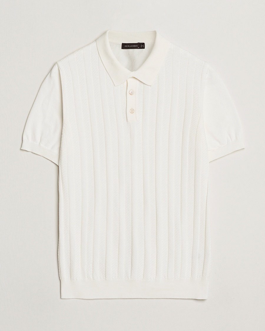 Oscar Jacobson Barto Structured Cotton Polo Snow White – Blanco