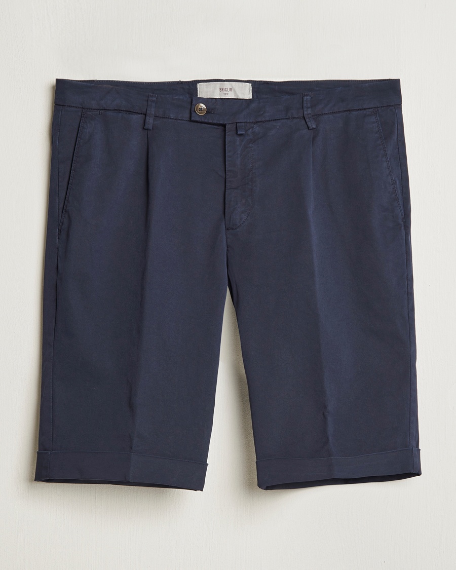 Briglia 1949 Pleated Cotton Shorts Navy – Azul