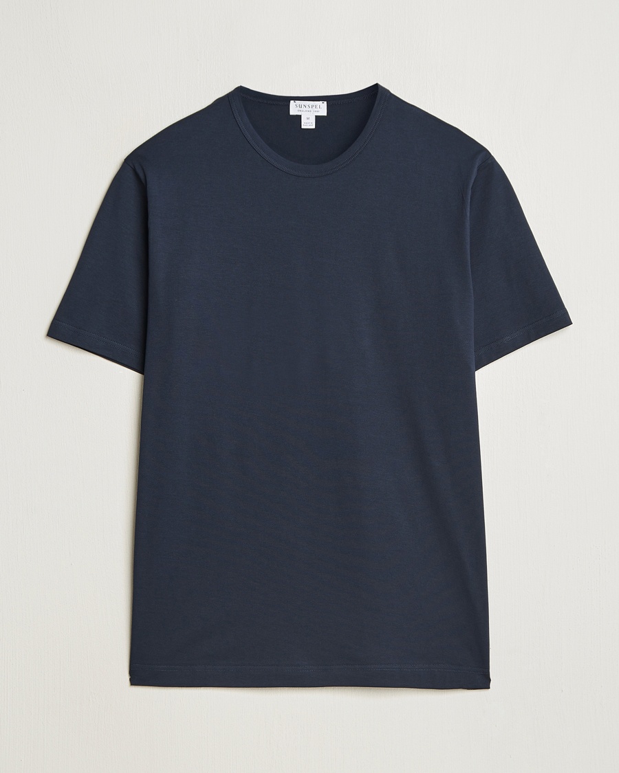 Sunspel Crew Neck Q82 Cotton T-Shirt Midnight Navy – Azul