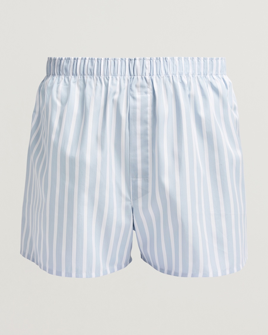 Sunspel Classic Woven Cotton Boxer Shorts Sky Blue Barstripe – Azul