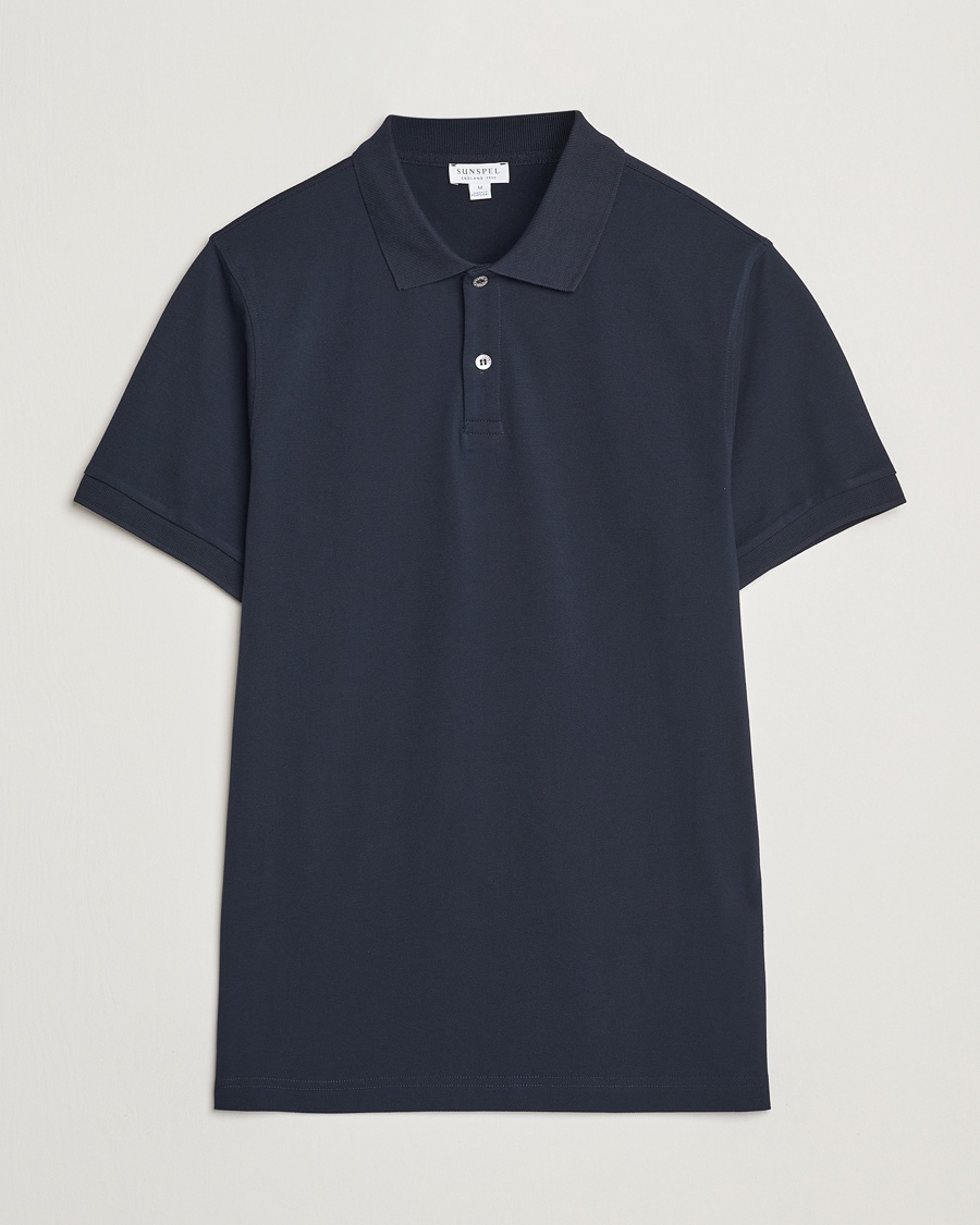 Sunspel Supima Cotton Short Sleeve Pique Polo Midnight Navy – Azul
