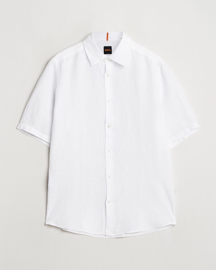 BOSS ORANGE Rash Linen Short Sleeve Shirt White – Blanco