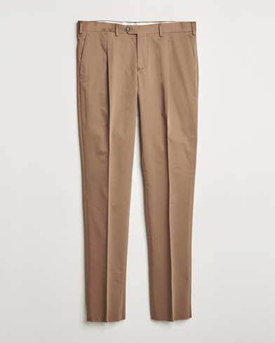 Lardini Pleated Cotton Stretch Trousers Light Brown – Marrón