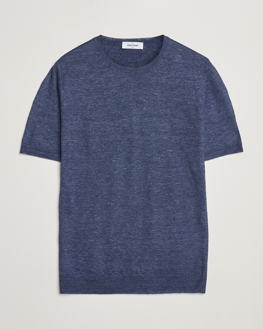 Gran Sasso Knitted Linen T-Shirt Navy Melange – Azul