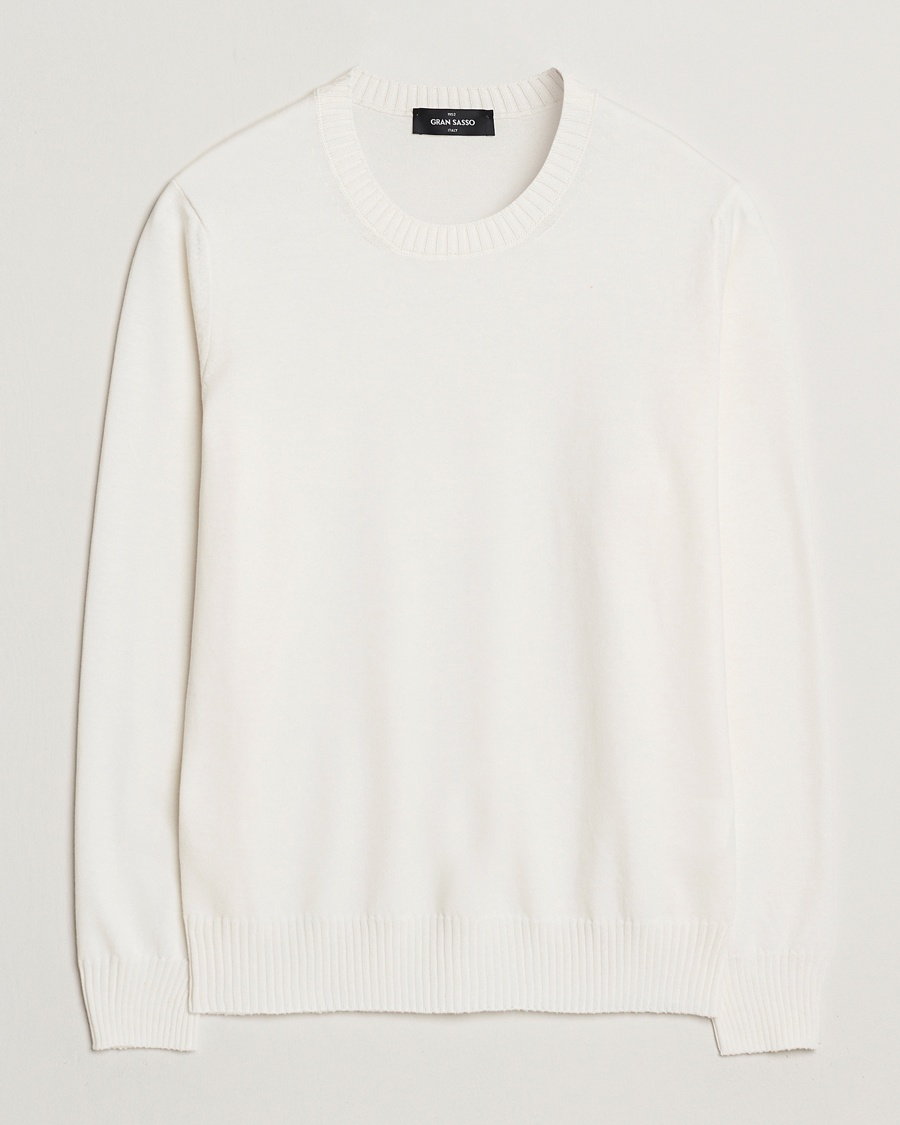 Gran Sasso Cotton/Cashmere Knitted Crew Neck Sweater Cream Melange – Blanco
