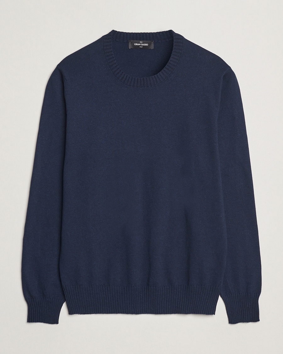Gran Sasso Cotton/Cashmere Knitted Crew Neck Sweater Navy Melange – Azul