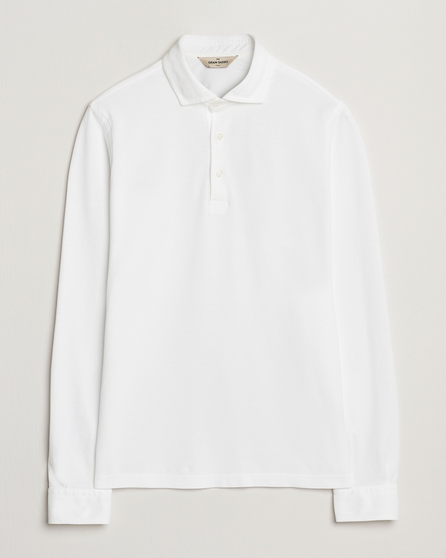 Gran Sasso Washed Long Sleeve Polo White – Blanco