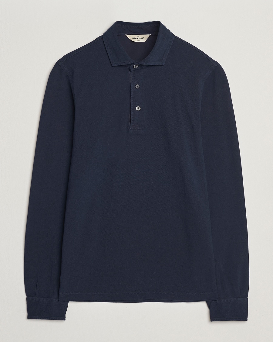 Gran Sasso Washed Long Sleeve Polo Navy – Azul