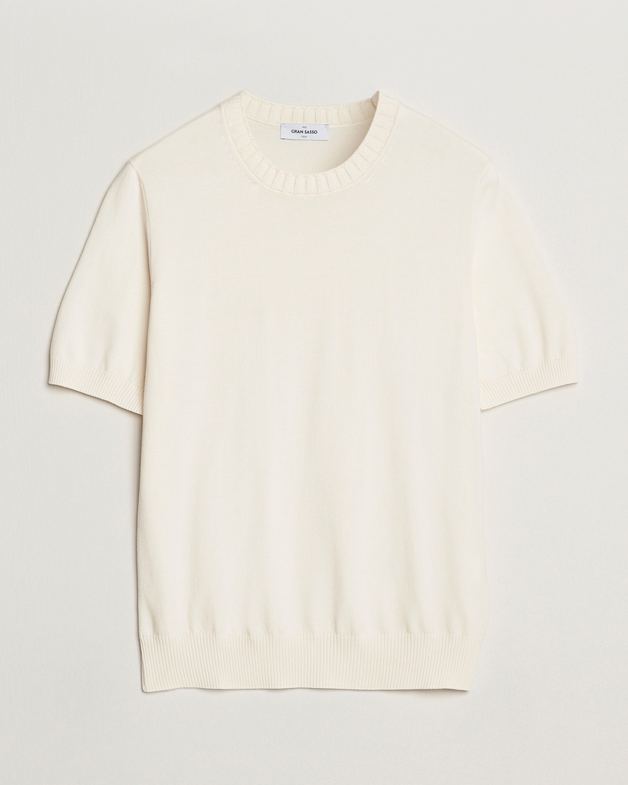 Gran Sasso Cotton Heavy Knitted Crew Neck T-Shirt Cream – Blanco