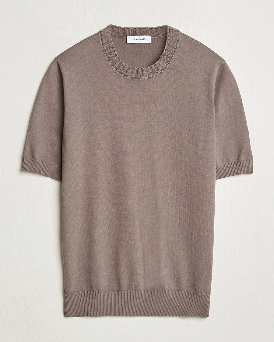 Gran Sasso Cotton Heavy Knitted Crew Neck T-Shirt Brown – Marrón