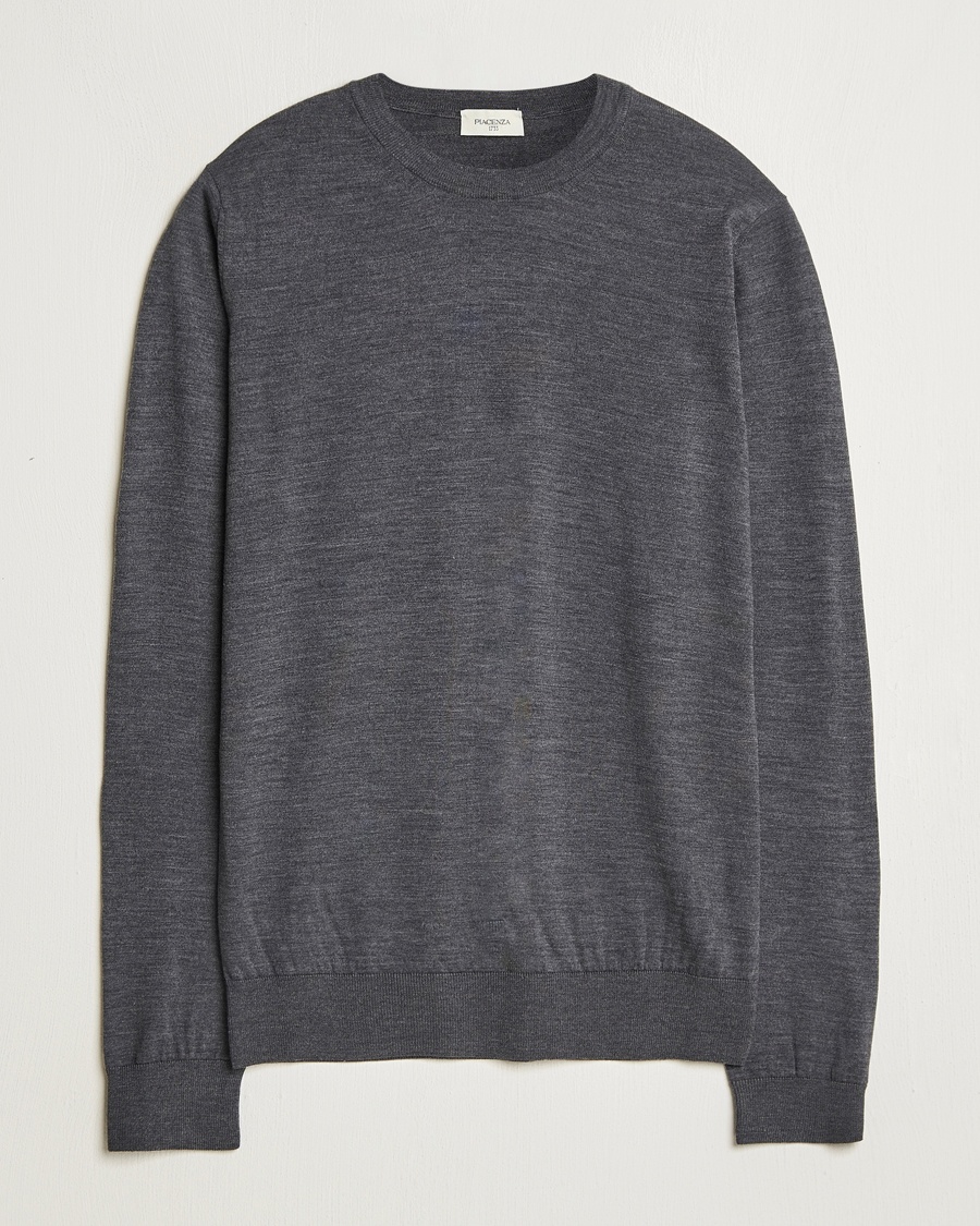 Piacenza Cashmere Merino Wool Crew Neck Sweater Charcoal – Gris