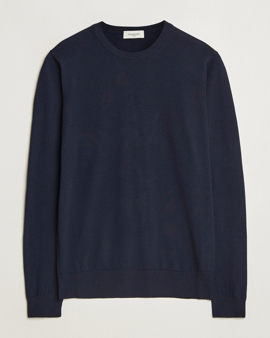 Piacenza Cashmere Merino Wool Crew Neck Sweater Navy – Azul