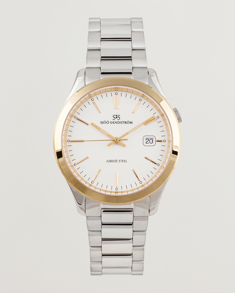 Sjöö Sandström Jubilee Steel Quartz 40mm Gold Bezel White/Steel – Plata