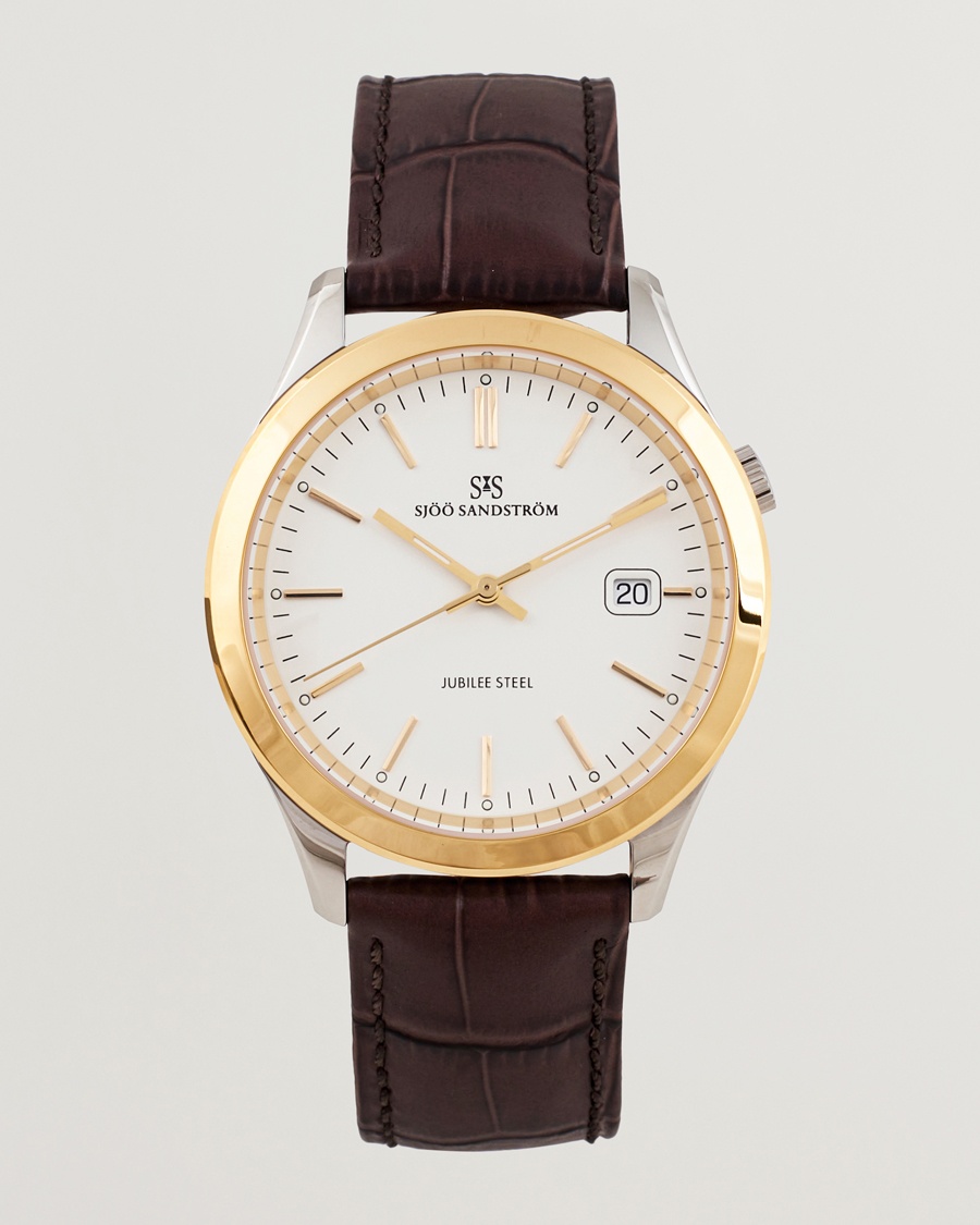 Sjöö Sandström Jubilee Steel Quartz 40mm Gold Bezel White/Brown Calf – Marrón