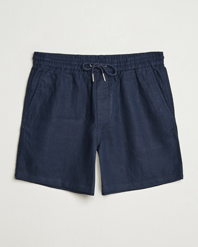 NN07 Gregor Linen Drawstring Shorts Navy Blue – Azul