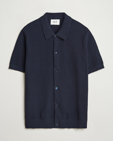 NN07 Nolan Knitted Short Sleeve Shirt Navy Blue – Azul