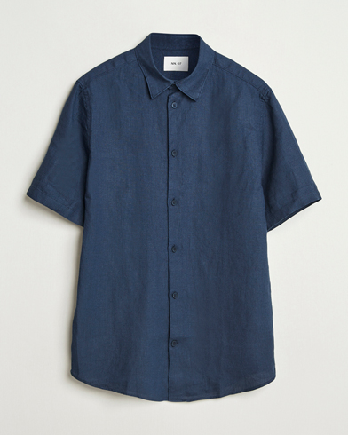 NN07 Enzo Linen Short Sleeve Shirt Navy Blue – Azul