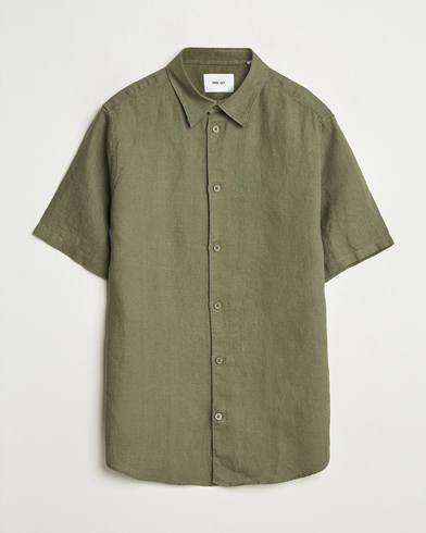 NN07 Enzo Linen Short Sleeve Shirt Capers Green – Verde