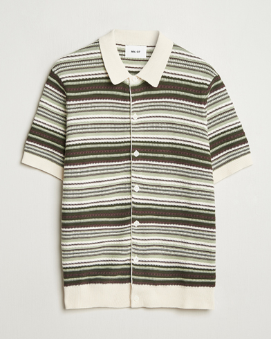 NN07 Nolan Knitted Striped Short Sleeve Shirt Multi – Verde