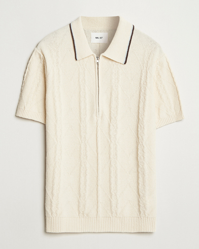 NN07 Gustav Bouclé Half Zip Polo Ivory – Blanco
