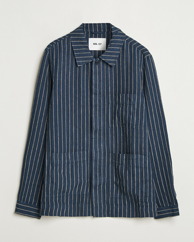 NN07 Olav Linen Pinstriped Overshirt Navy Blue – Azul