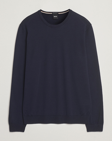 BOSS BLACK Leno Wool Crew Neck Pullover Dark Blue – Azul