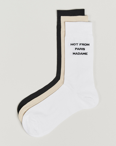 Drôle de Monsieur 3-Pack Slogan Socks Black/White/Mastic – Beige
