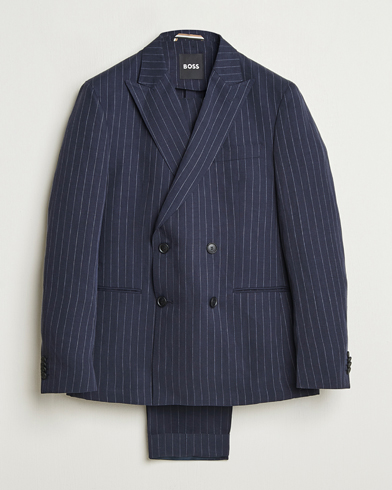 BOSS BLACK Huge Double Breasted Pinstriped Suit Dark Blue – Azul