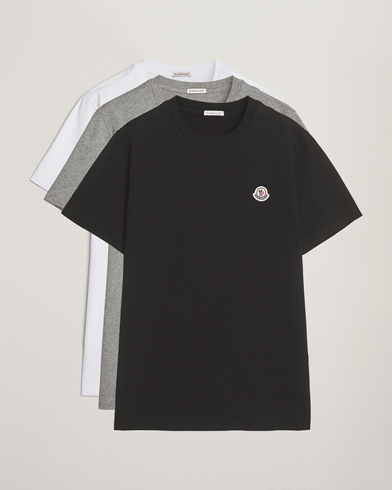 Moncler 3-Pack Logo T-Shirt Grey/White/Black – Blanco