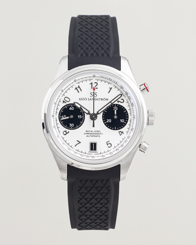 Sjöö Sandström Royal Steel Chronograph 40mm Black Rubber White Dial – Blanco