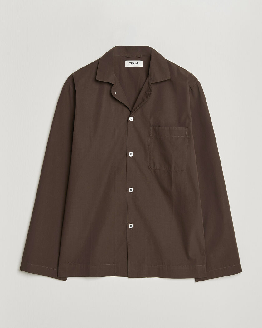 Tekla Poplin Pyjama Shirt Coffee – Marrón