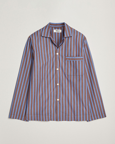 Tekla Poplin Pyjama Shirt Chestnut Stripes – Marrón