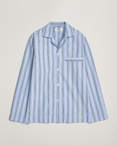 Tekla Poplin Pyjama Shirt Stave Stripes – Azul
