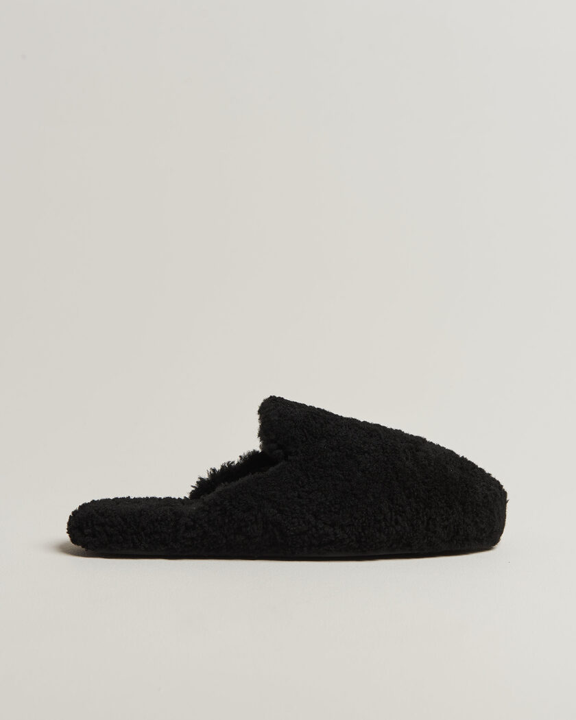 Tekla Lambswool Shearling Slippers Black – Negro