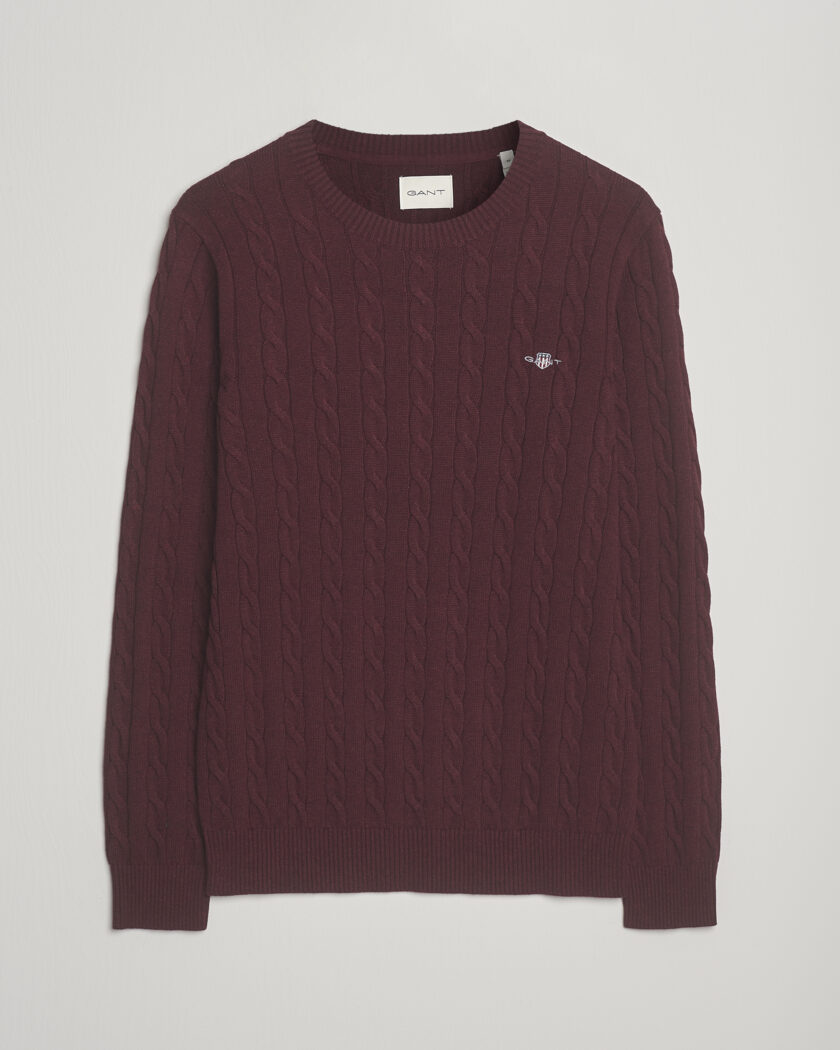 Gant Cotton Cable Crew Neck Pullover Bordeaux Melange – Rojo