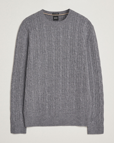 BOSS BLACK Hetico Wool/Cashmere Cable Sweater Medium Grey – Gris