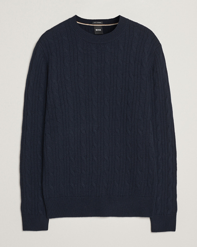 BOSS BLACK Hetico Wool/Cashmere Cable Sweater Dark Blue – Azul