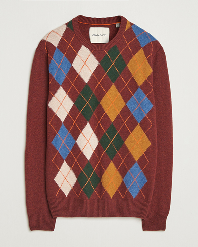 GANT Lambswool Argyle Knitted Crew Neck Winter Wine – Rojo