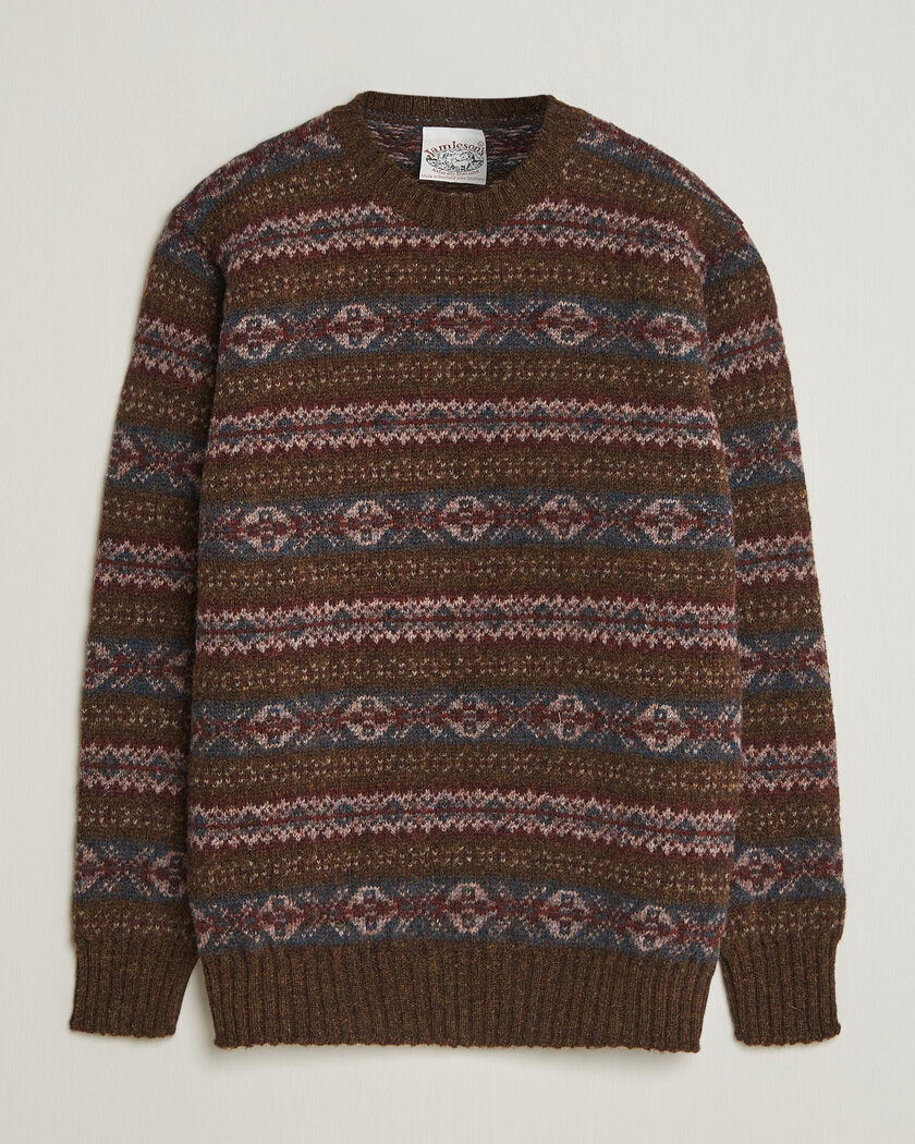Jamieson's of Shetland Jamiesons Of Shetland All Over Fair Isle Pullover Crew Neck Moss Green – Verde