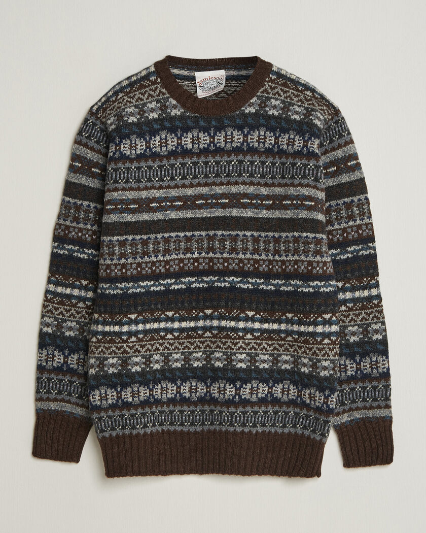 Jamieson's of Shetland Jamiesons Of Shetland All Over Fair Isle Pullover Crew Neck Brown – Marrón