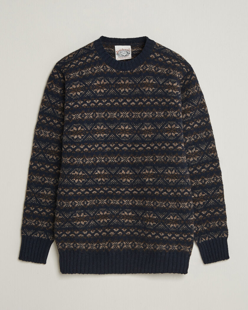Jamieson's of Shetland Jamiesons Of Shetland All Over Fair Isle Pullover Crew Neck Navy – Azul