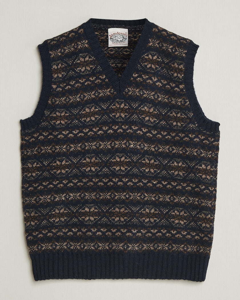 Jamieson's of Shetland Jamiesons Of Shetland All Over Fair Isle Slipover Navy – Azul