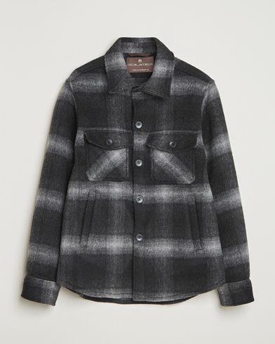 Oscar Jacobson Maverick Checked Wool Shirt Jacket Grey – Gris