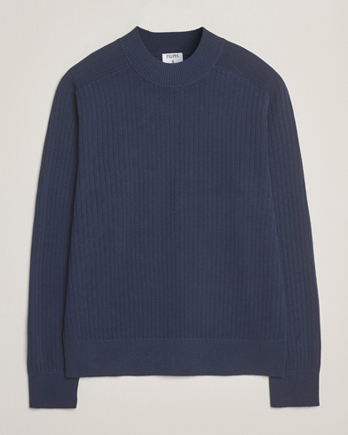 Filippa K Cotton Merino Knitted Mock Neck Sweater Dusk Blue – Azul