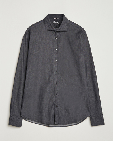 Stenströms Regular Fit Garment Washed Denim Shirt Black – Negro