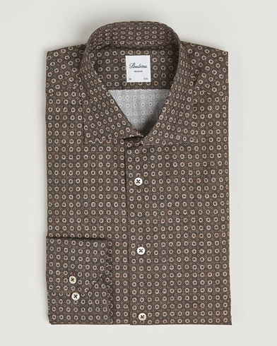 Stenströms Regular Fit Brushed Cotton Printed Shirt Brown – Marrón