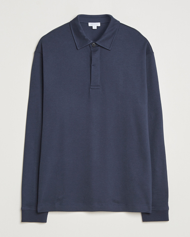Sunspel Heavy Weight Supima Cotton Long Sleeve Polo Navy – Azul