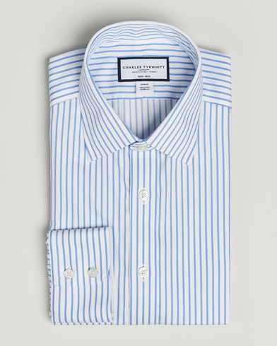 Charles Tyrwhitt Slim Fit Non Iron Twill Stripe Shirt Blue – Blanco