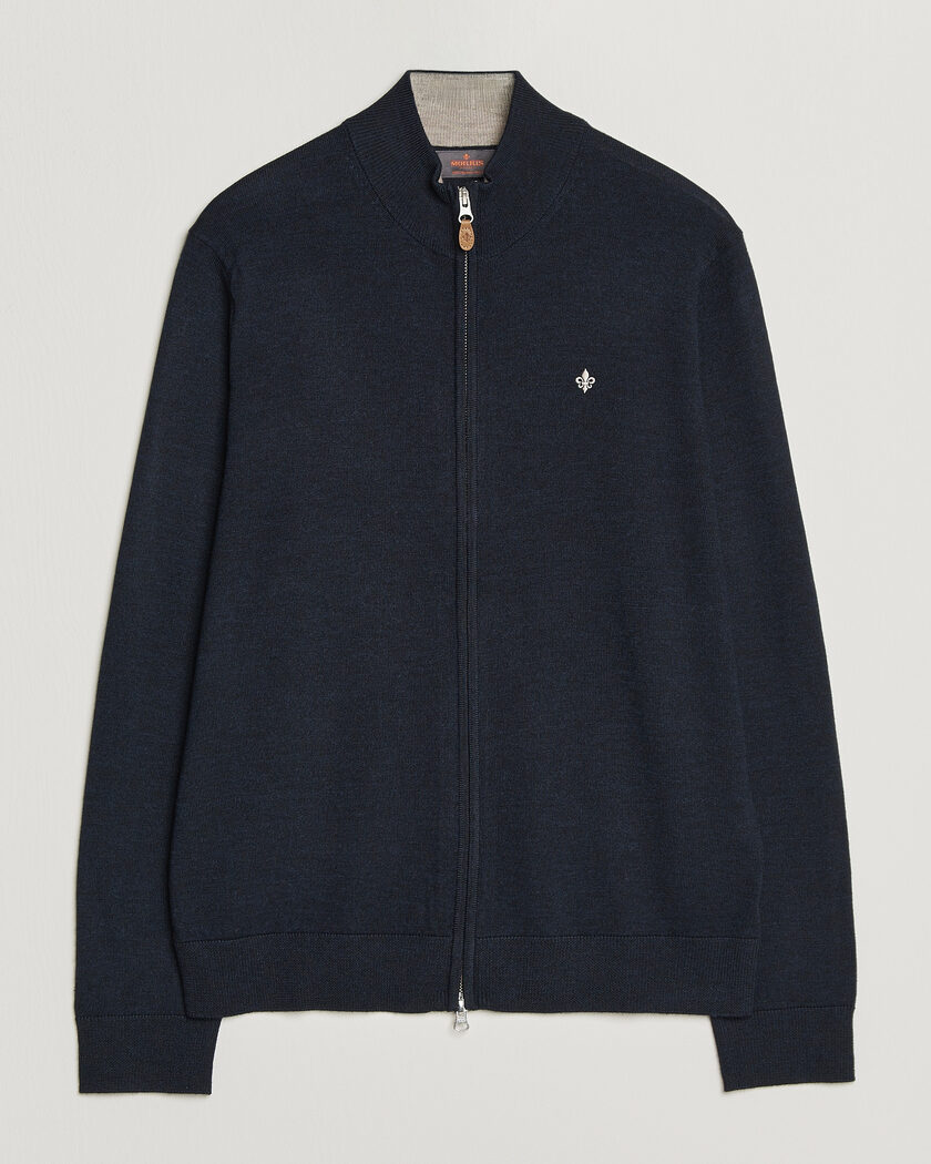  Morris Merino Full Zip Cardigan Navy – Azul